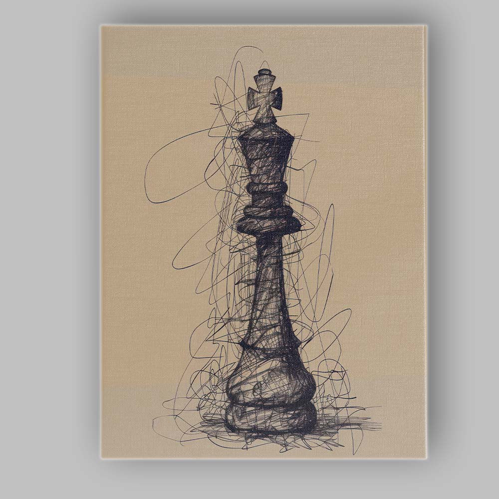 Abstract Chess King Piece Sketch Illustration Canvas Wall Art Print Decor Picture Ready to Hang