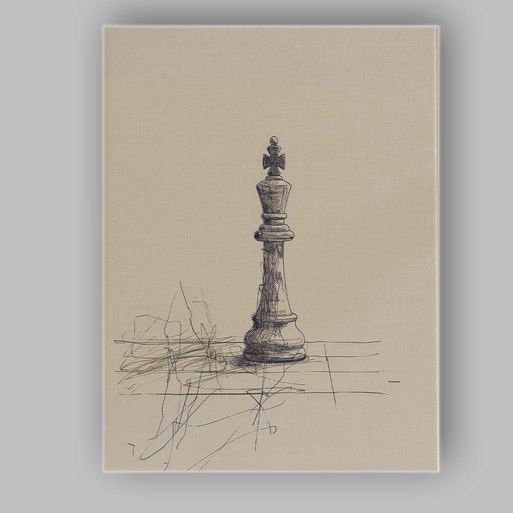 Abstract Chess King Piece Sketch On Chessboard Canvas Wall Art Print Decor Picture Ready to Hang