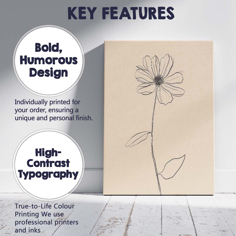 Minimalist Wildflower Botanical Line Drawing Canvas Wall Art Print Decor Picture Ready to Hang