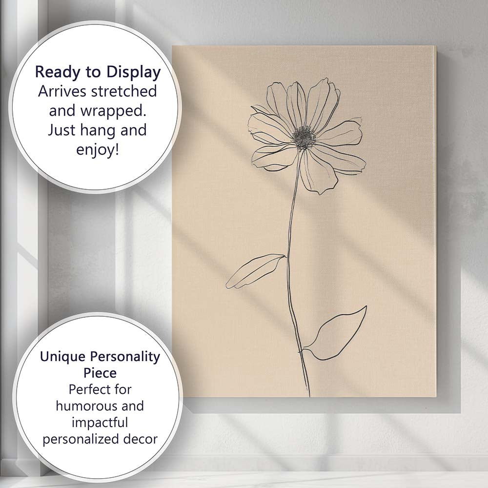 Minimalist Wildflower Botanical Line Drawing Canvas Wall Art Print Decor Picture Ready to Hang