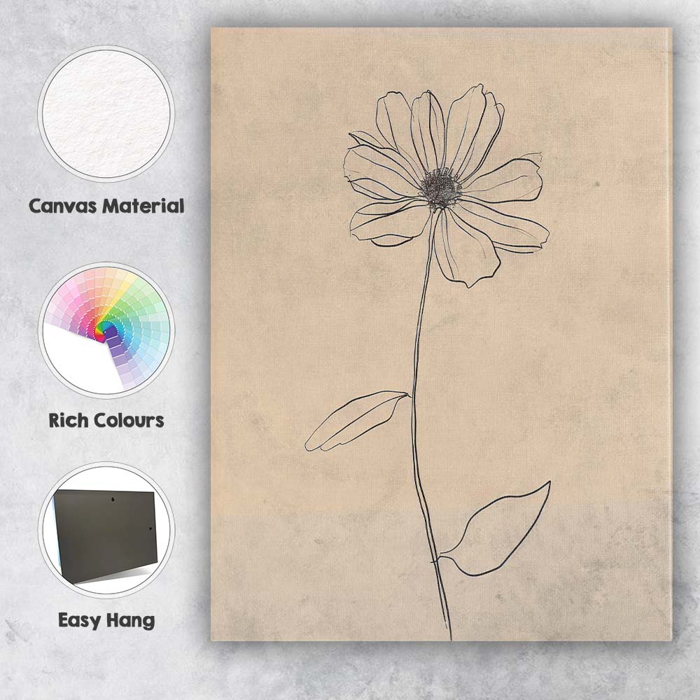Minimalist Wildflower Botanical Line Drawing Canvas Wall Art Print Decor Picture Ready to Hang