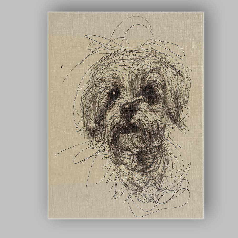 Expressive Shih Tzu Dog Portrait Sketch Canvas Wall Art Print Decor Picture Ready to Hang