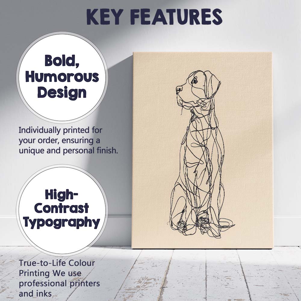 Minimalist Sitting Dog Continuous Line Drawing Canvas Wall Art Print Decor Picture Ready to Hang