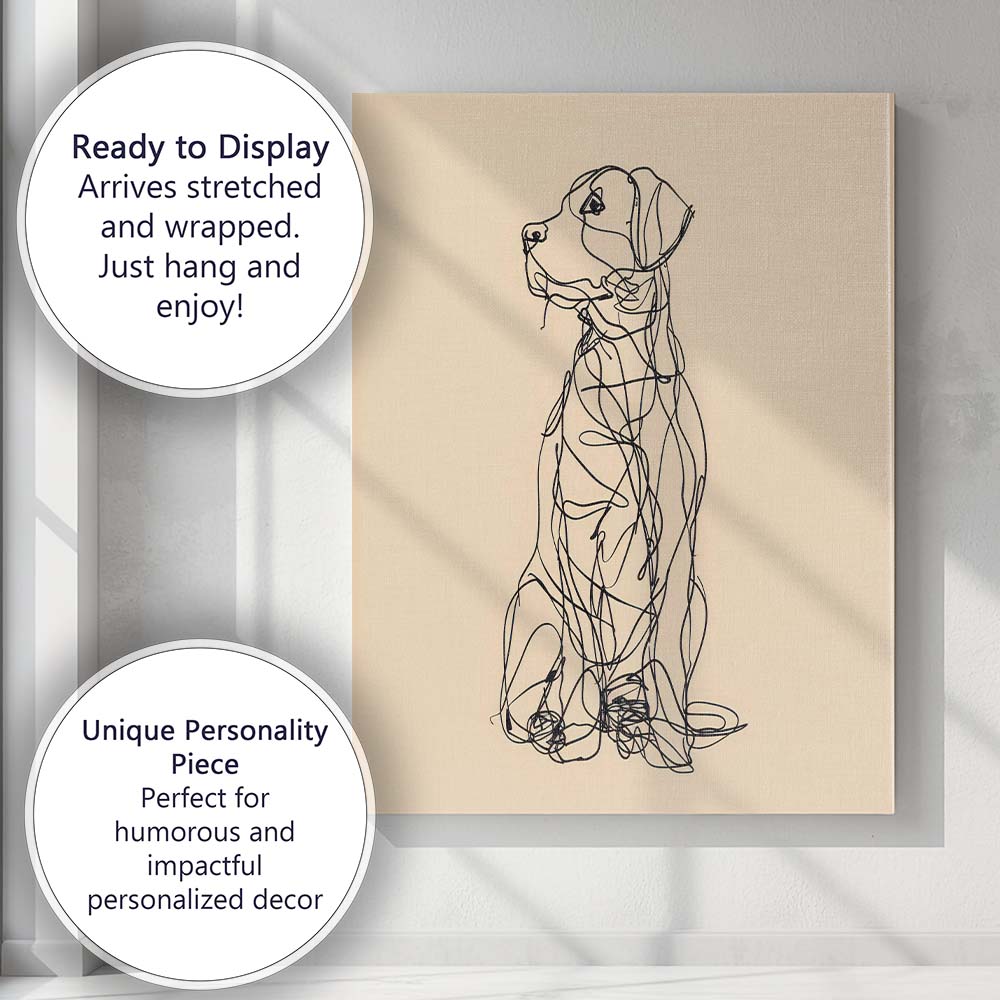 Minimalist Sitting Dog Continuous Line Drawing Canvas Wall Art Print Decor Picture Ready to Hang