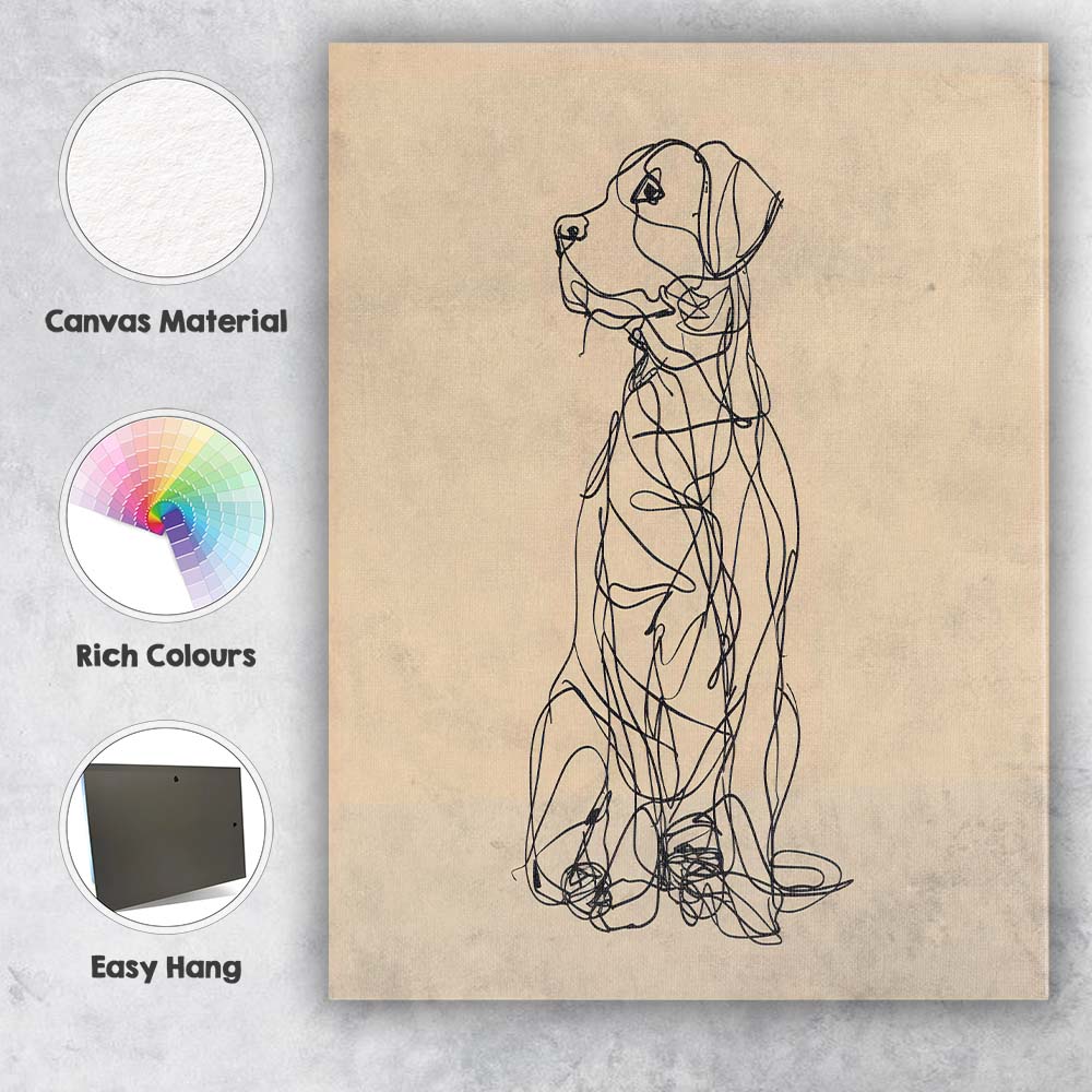 Minimalist Sitting Dog Continuous Line Drawing Canvas Wall Art Print Decor Picture Ready to Hang