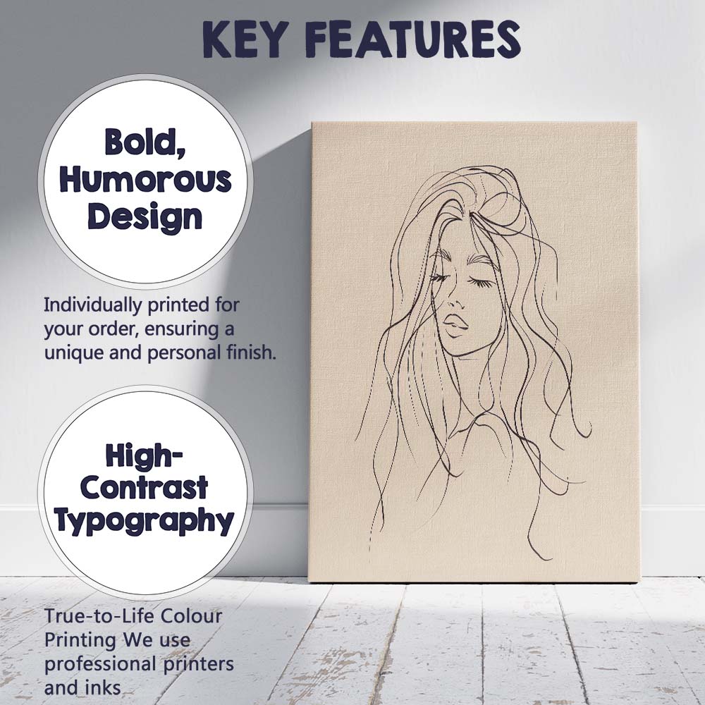 Minimalist Woman Portrait Continuous Line Drawing Canvas Wall Art Print Decor Picture Ready to Hang