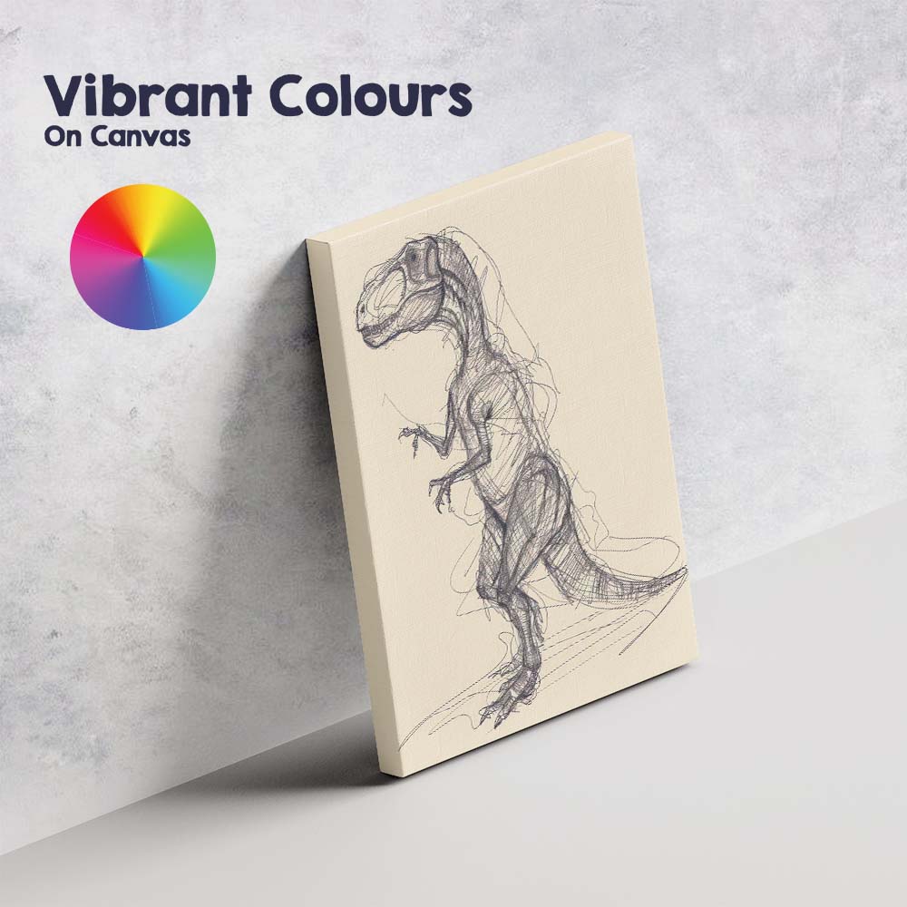 Detailed Velociraptor Dinosaur Sketch Illustration Canvas Wall Art Print Decor Picture Ready to Hang