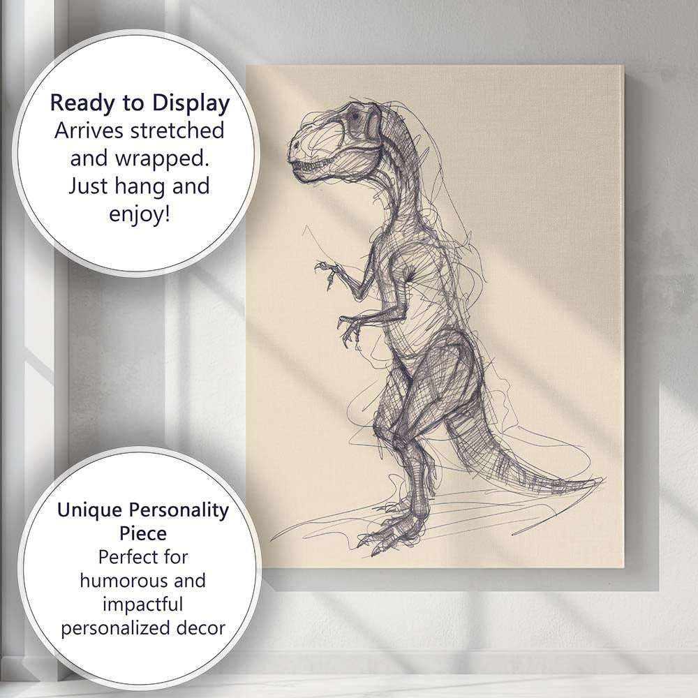 Detailed Velociraptor Dinosaur Sketch Illustration Canvas Wall Art Print Decor Picture Ready to Hang