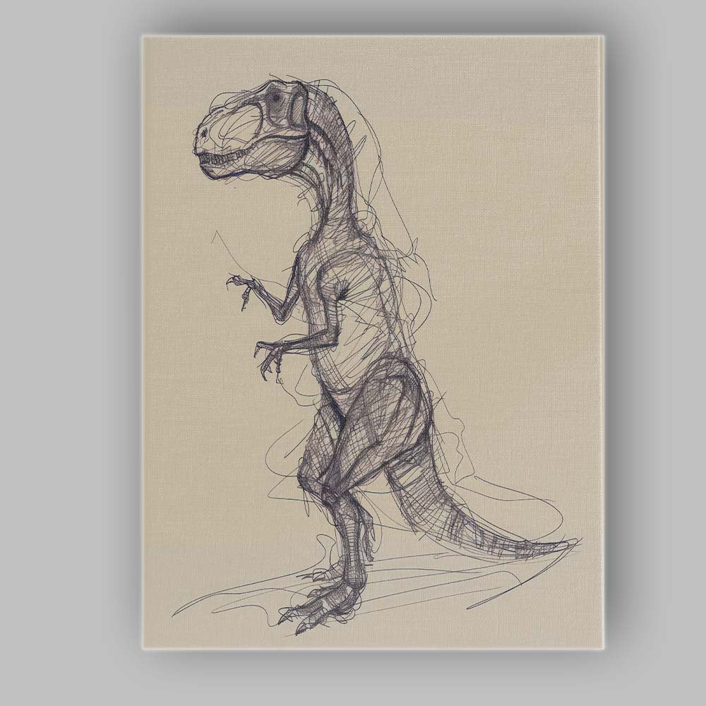 Detailed Velociraptor Dinosaur Sketch Illustration Canvas Wall Art Print Decor Picture Ready to Hang