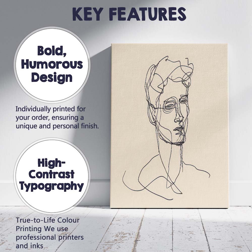 Modern Male Face Continuous Line Portrait Canvas Wall Art Print Decor Picture Ready to Hang