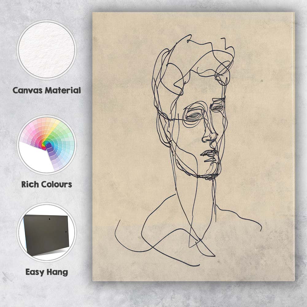 Modern Male Face Continuous Line Portrait Canvas Wall Art Print Decor Picture Ready to Hang