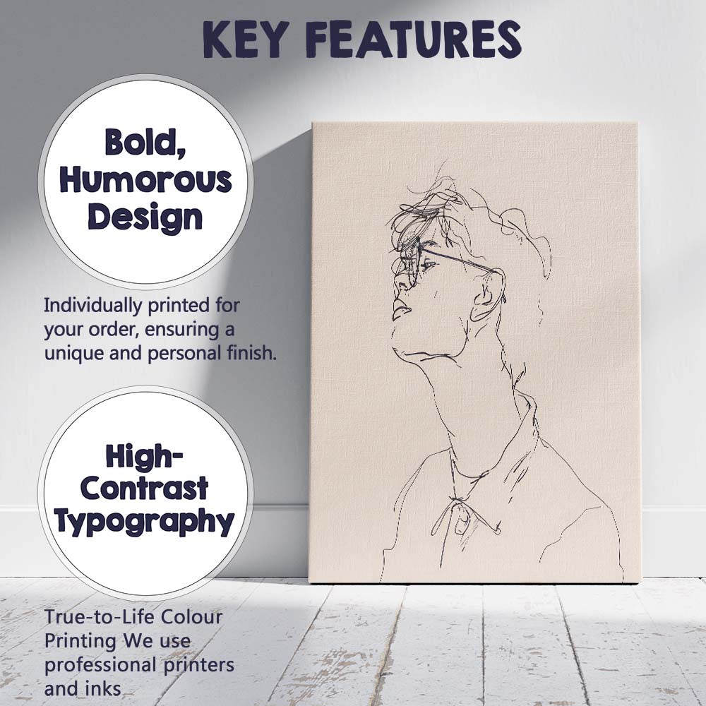 Minimalist Male Side Profile With Glasses Line Art Portrait Canvas Wall Art Print Decor Picture Ready to Hang