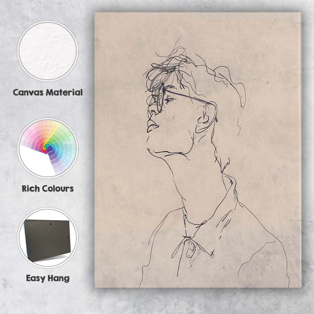 Minimalist Male Side Profile With Glasses Line Art Portrait Canvas Wall Art Print Decor Picture Ready to Hang