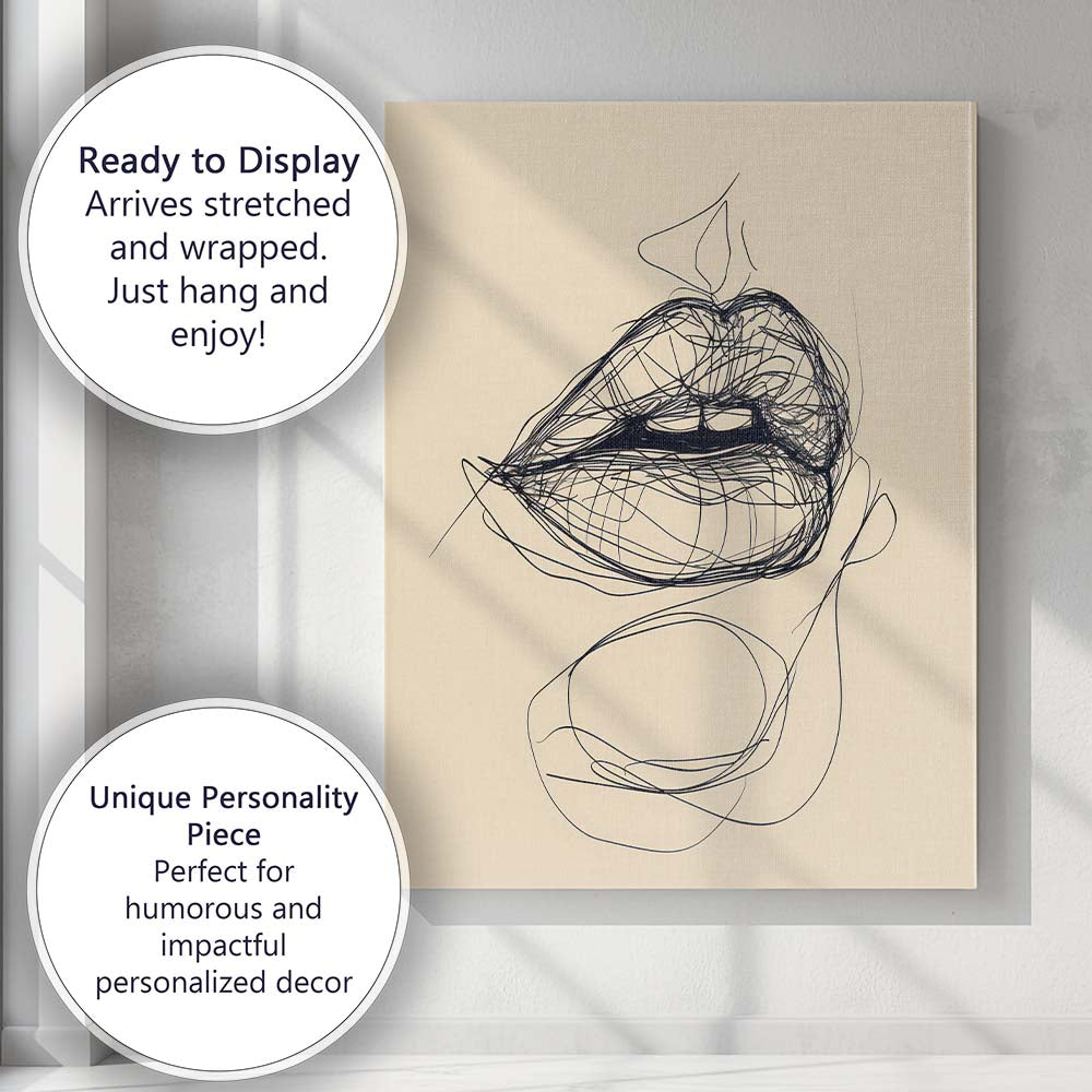 Abstract Lips Scribble Line Art Illustration Canvas Wall Art Print Decor Picture Ready to Hang