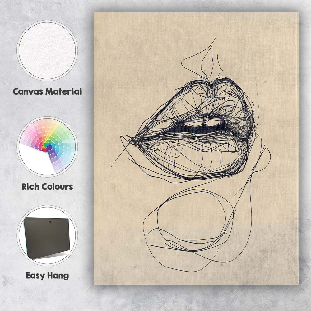 Abstract Lips Scribble Line Art Illustration Canvas Wall Art Print Decor Picture Ready to Hang