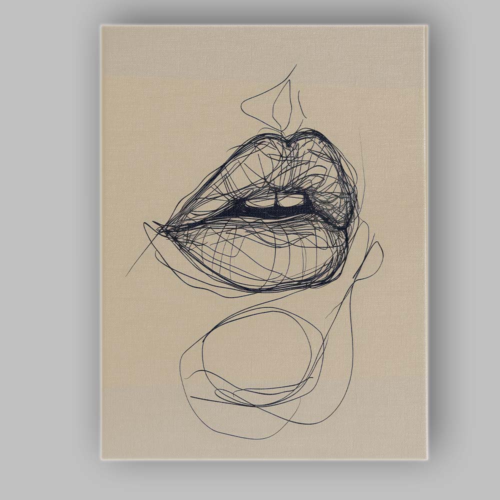 Abstract Lips Scribble Line Art Illustration Canvas Wall Art Print Decor Picture Ready to Hang