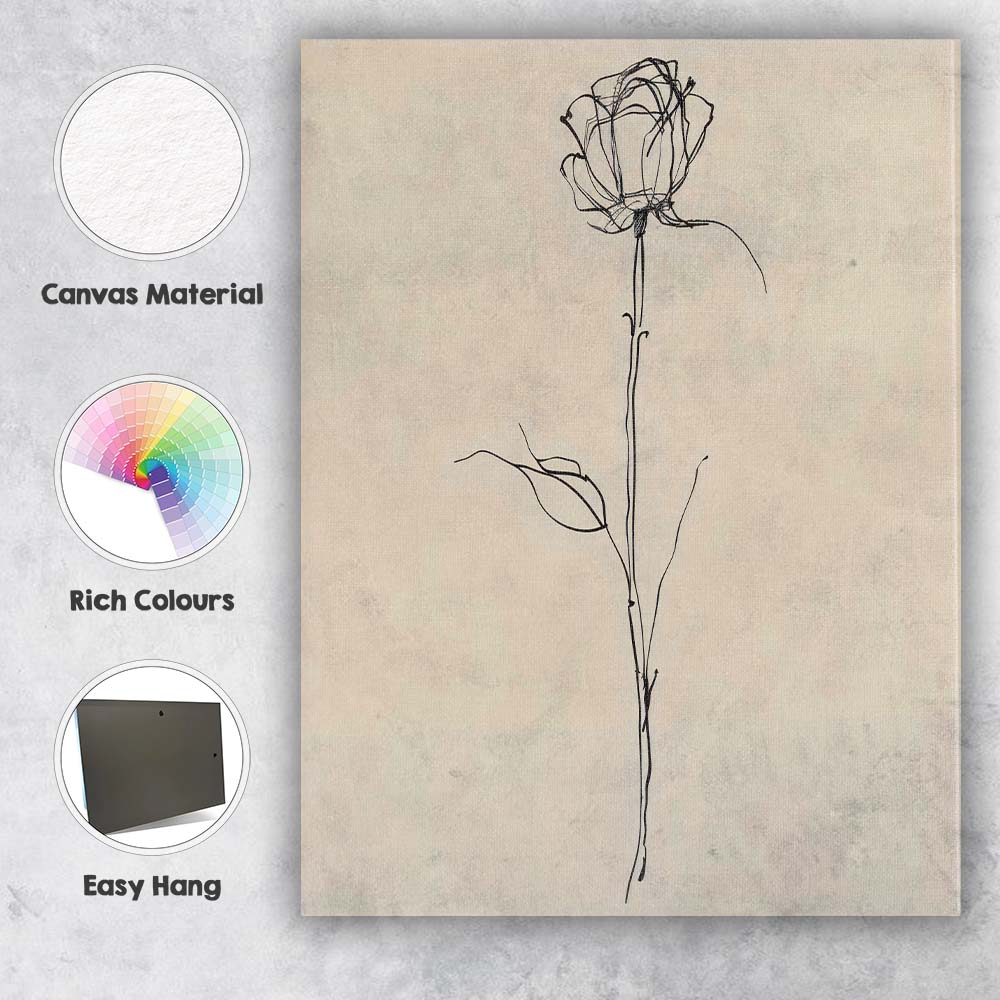 Minimalist Single Stem Rose Line Art Canvas Wall Art Print Decor Picture Ready to Hang