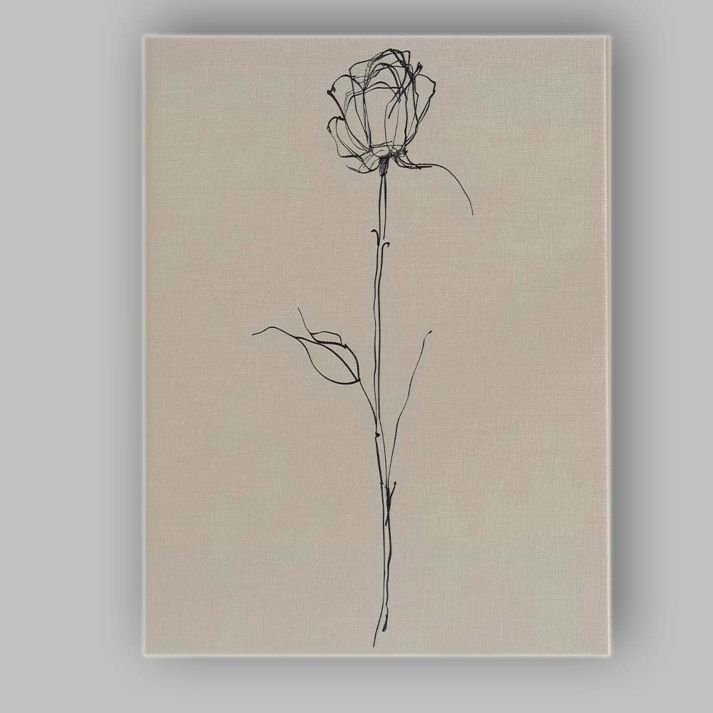 Minimalist Single Stem Rose Line Art Canvas Wall Art Print Decor Picture Ready to Hang