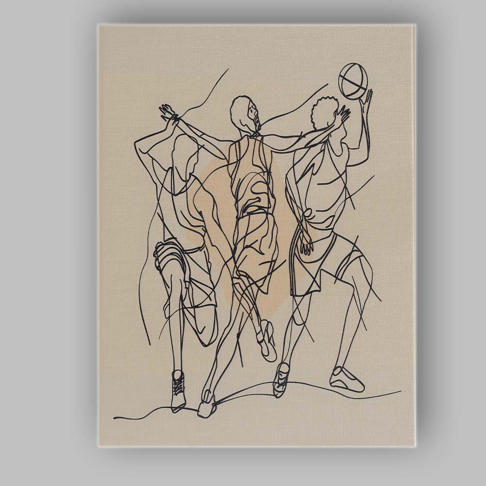 Continuous Line Basketball Players Action Illustration Canvas Wall Art Print Decor Picture Ready to Hang