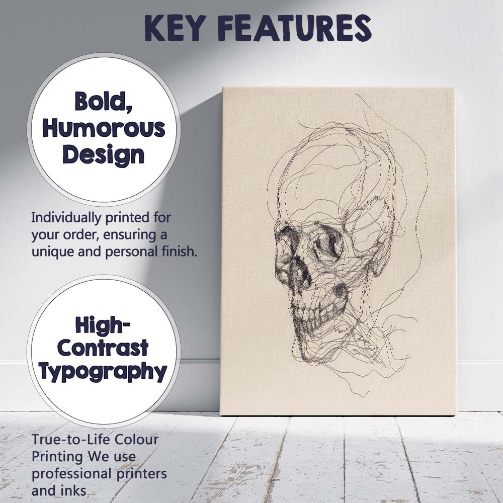 Detailed Human Skull Anatomical Sketch Canvas Wall Art Print Decor Picture Ready to Hang