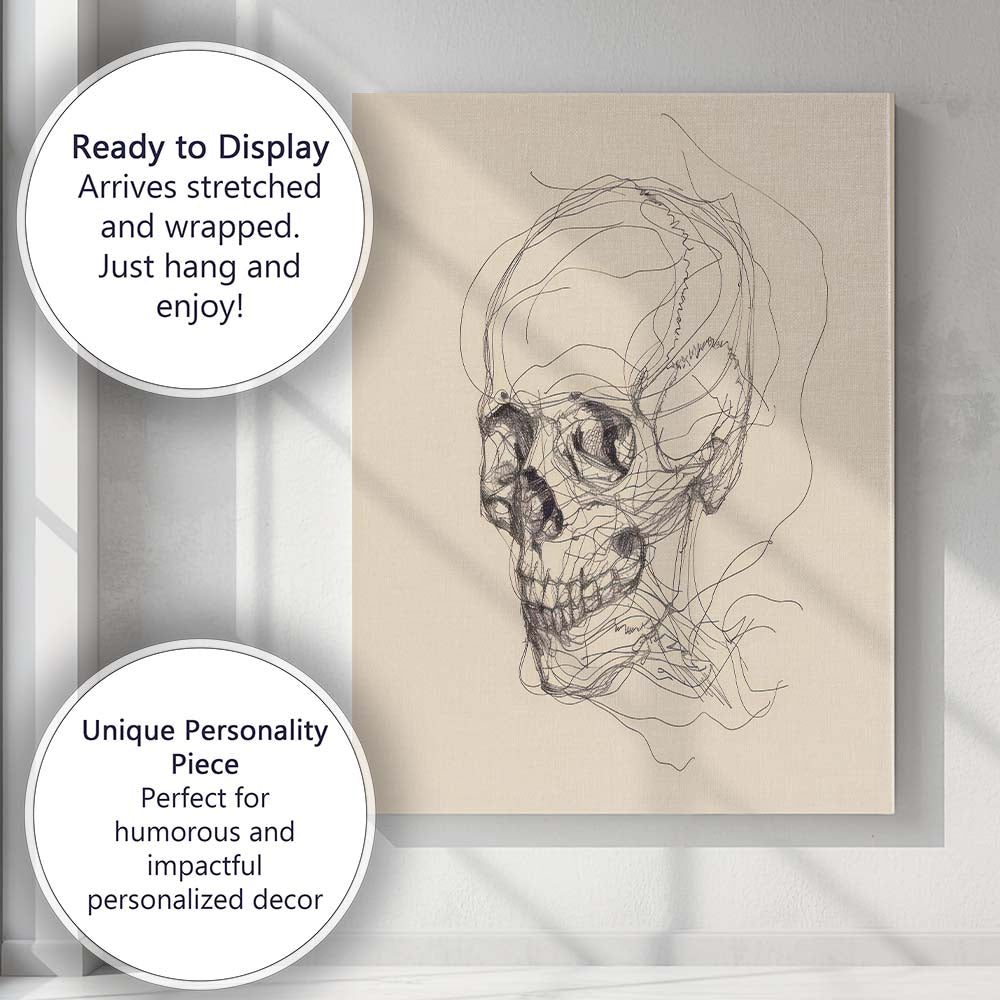 Detailed Human Skull Anatomical Sketch Canvas Wall Art Print Decor Picture Ready to Hang