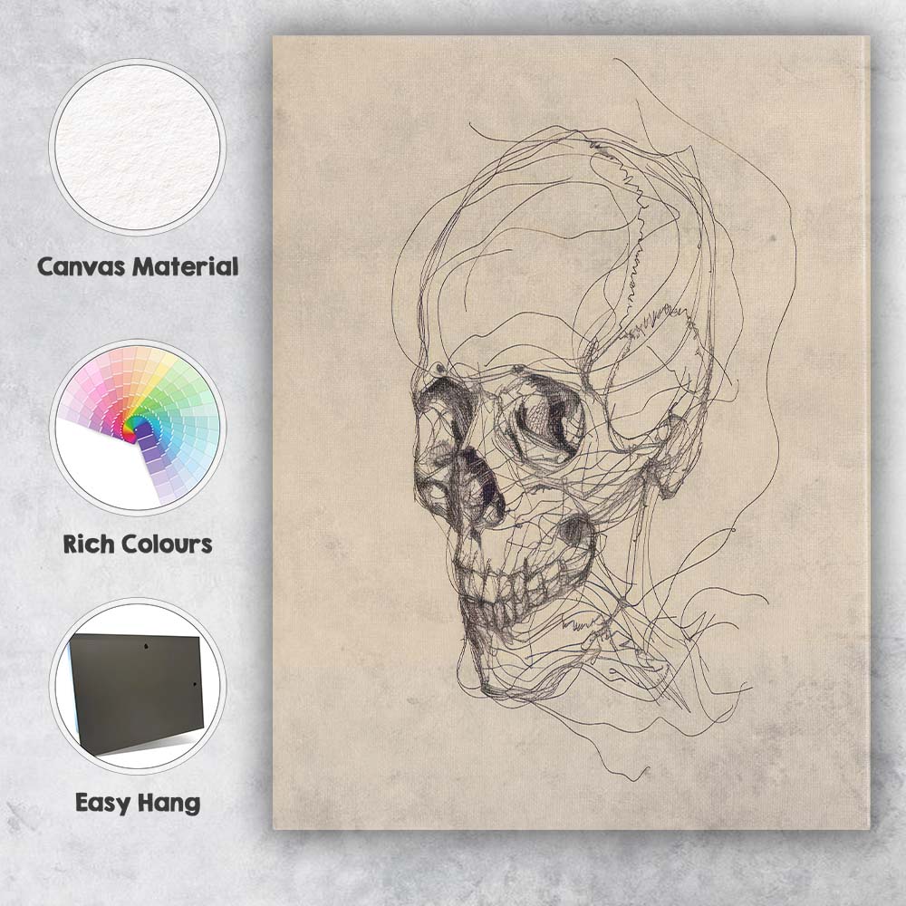 Detailed Human Skull Anatomical Sketch Canvas Wall Art Print Decor Picture Ready to Hang