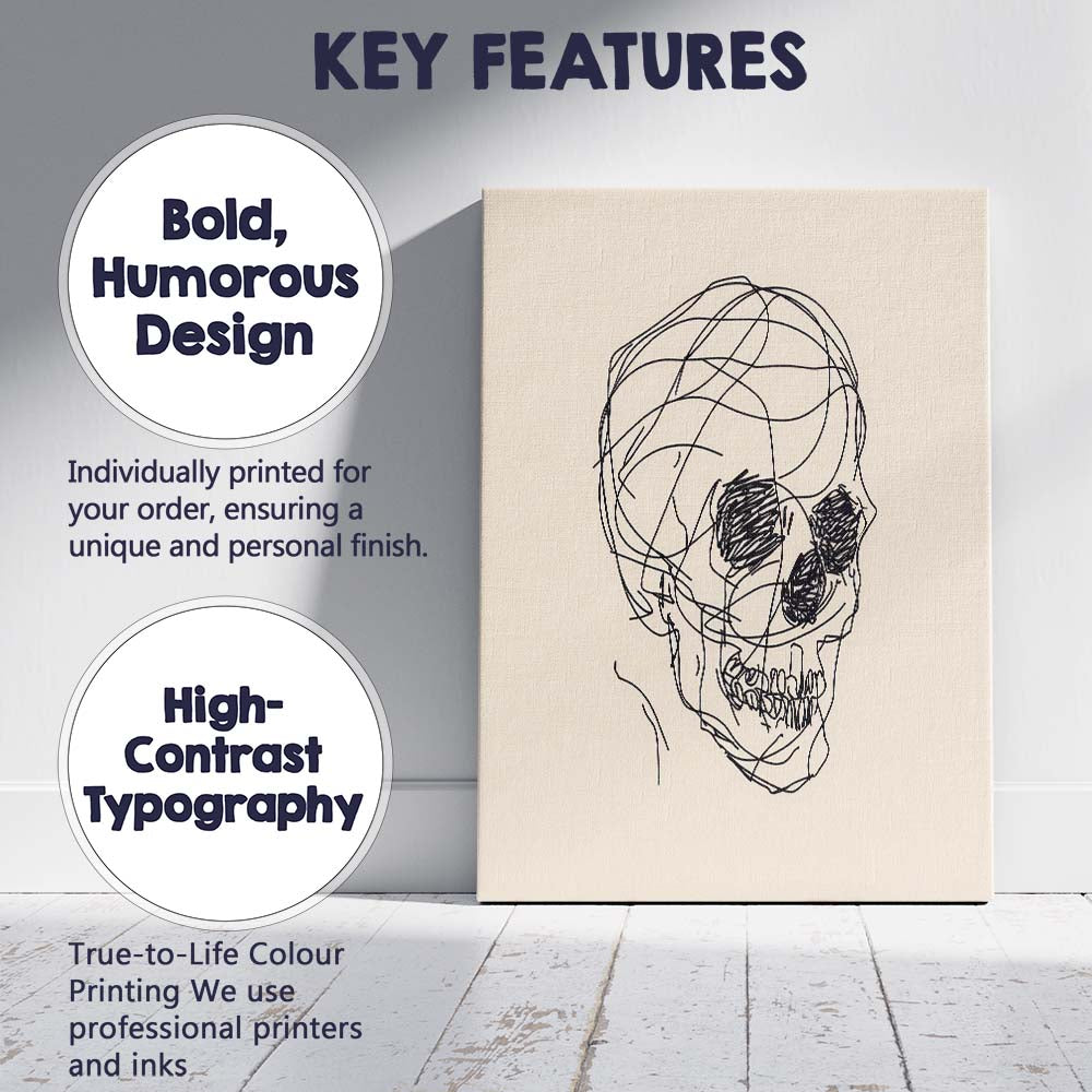 Detailed Anatomical Human Skull Sketch Canvas Wall Art Print Decor Picture Ready to Hang
