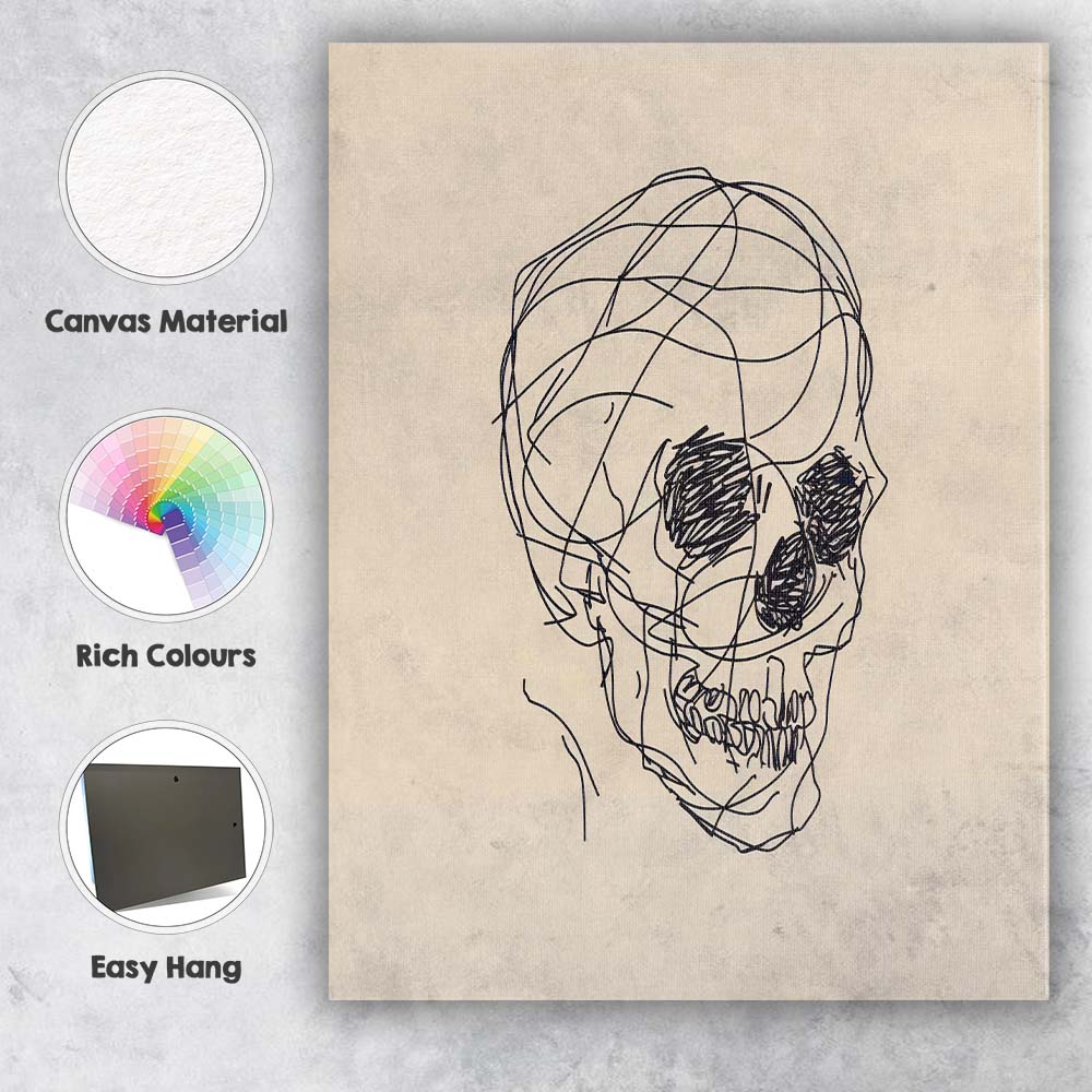 Detailed Anatomical Human Skull Sketch Canvas Wall Art Print Decor Picture Ready to Hang