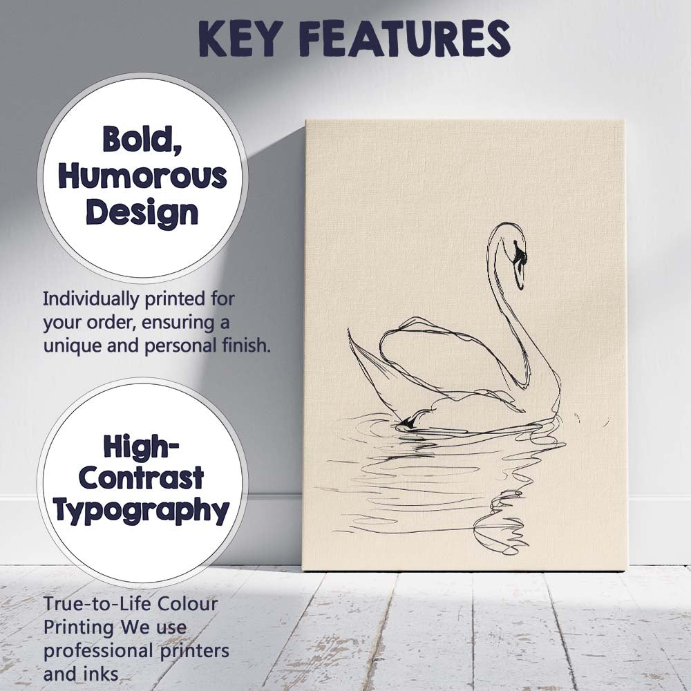 Minimalist Swan On Calm Water Line Art Canvas Wall Art Print Decor Picture Ready to Hang