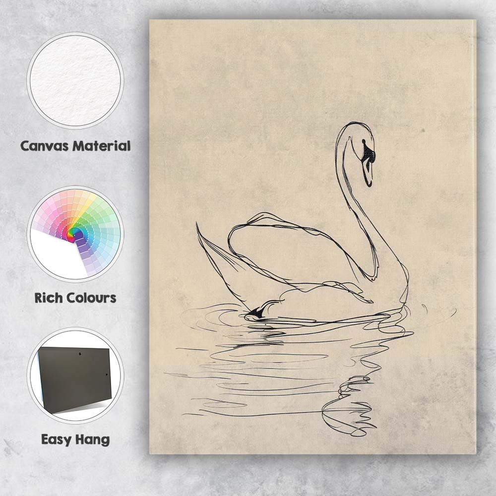 Minimalist Swan On Calm Water Line Art Canvas Wall Art Print Decor Picture Ready to Hang
