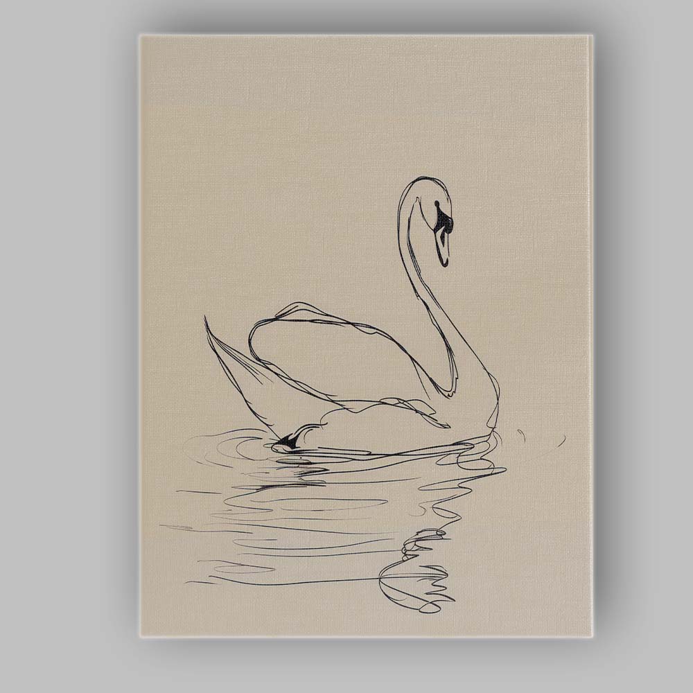 Minimalist Swan On Calm Water Line Art Canvas Wall Art Print Decor Picture Ready to Hang