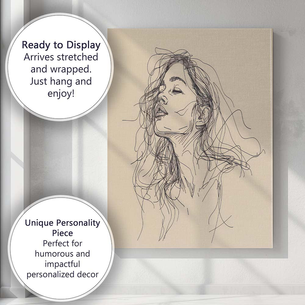 Expressive Female Portrait Sketch Canvas Wall Art Print Decor Picture Ready to Hang