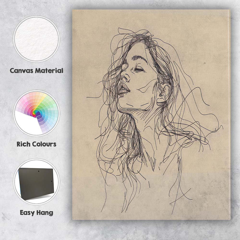 Expressive Female Portrait Sketch Canvas Wall Art Print Decor Picture Ready to Hang