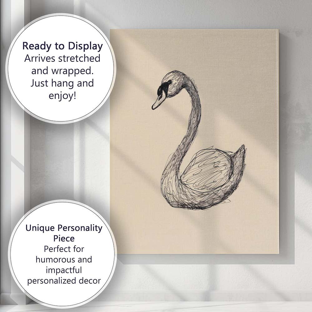 Detailed Swan Bird Sketch Illustration Canvas Wall Art Print Decor Picture Ready to Hang