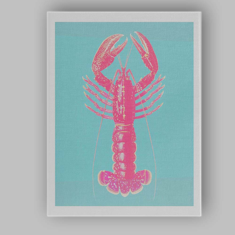Pop Art Pink Lobster Turquoise Background Coastal Canvas Wall Art Print Decor Picture Ready to Hang