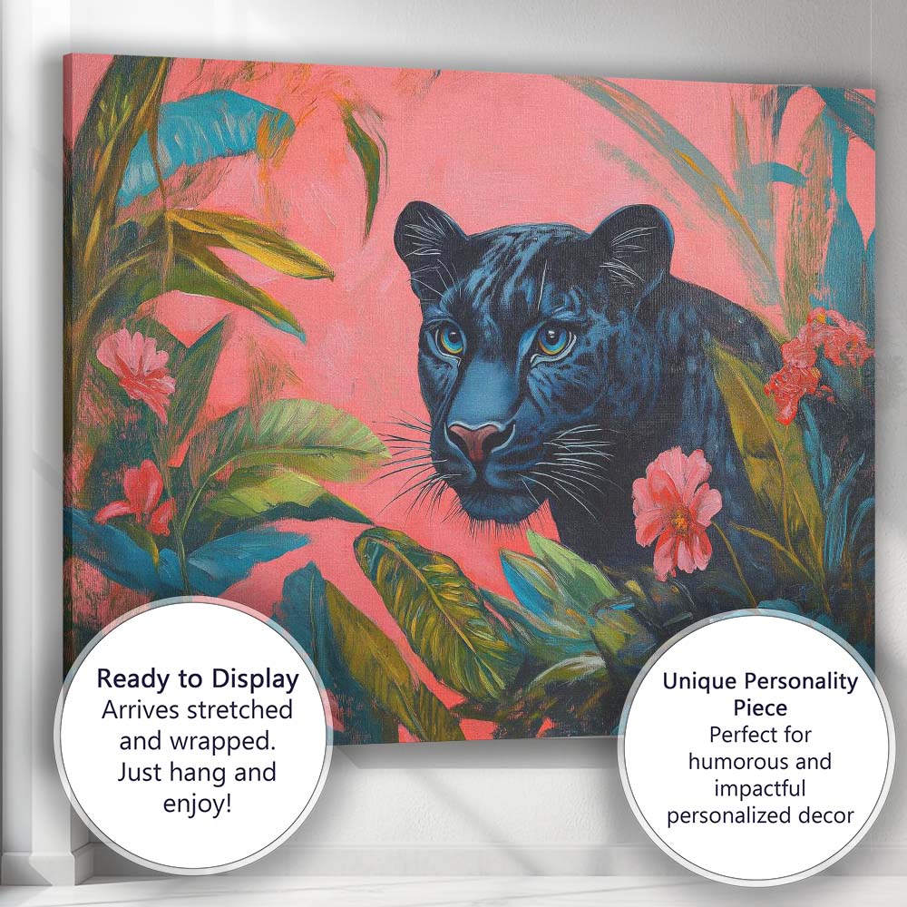 Black Panther Tropical Jungle Pink Botanical Canvas Wall Art Print Decor Picture Ready to Hang