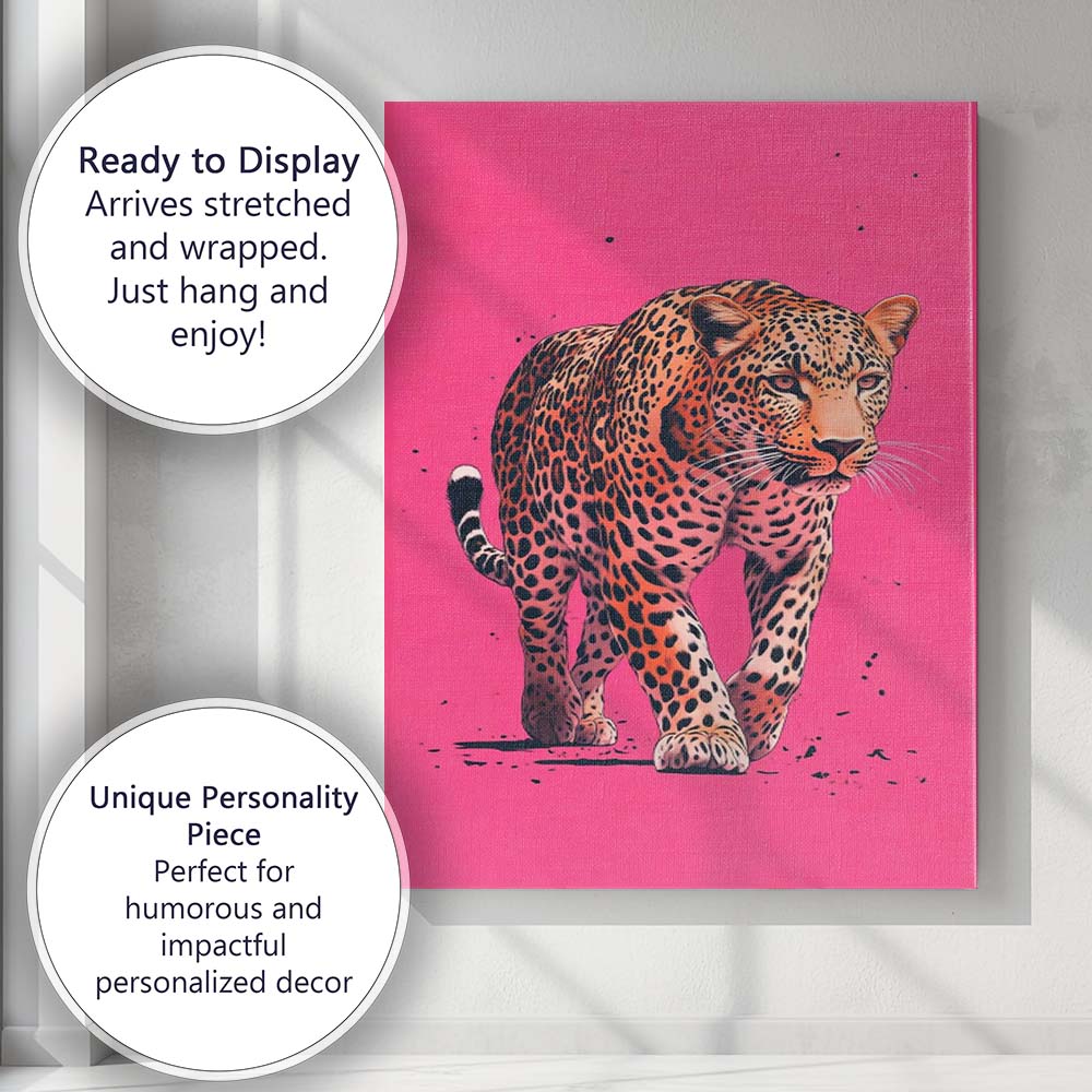 Walking Leopard Pink Pop Art Wildlife Canvas Wall Art Print Decor Picture Ready to Hang