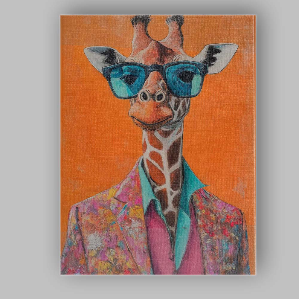 Fashionable Giraffe Wearing Colourful Suit and Sunglasses Canvas Wall Art Print Decor Picture Ready to Hang