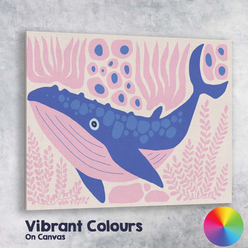 Cute Blue Whale Pink Coral Scandinavian Nursery Canvas Wall Art Print Decor Picture Ready to Hang