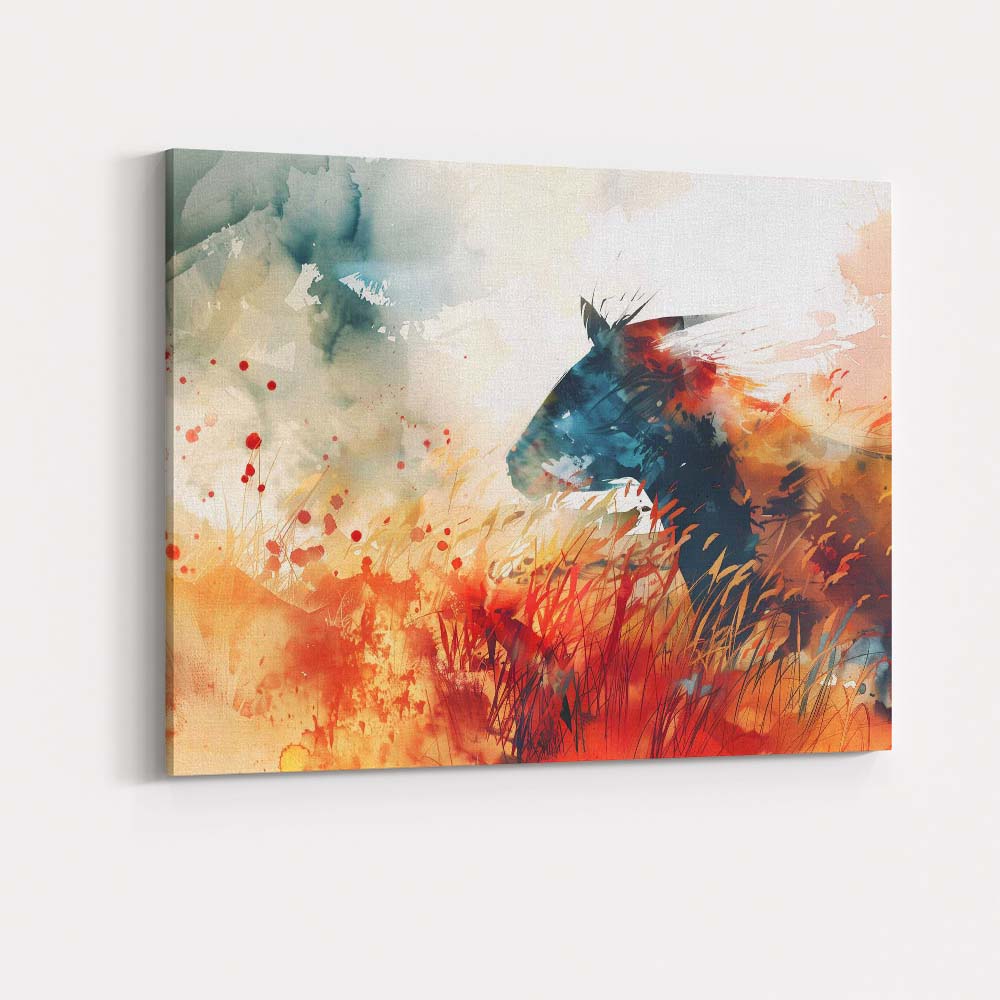 Abstract Watercolour Black Cat Meadow Portrait Canvas Wall Art Print Decor Picture Ready to Hang