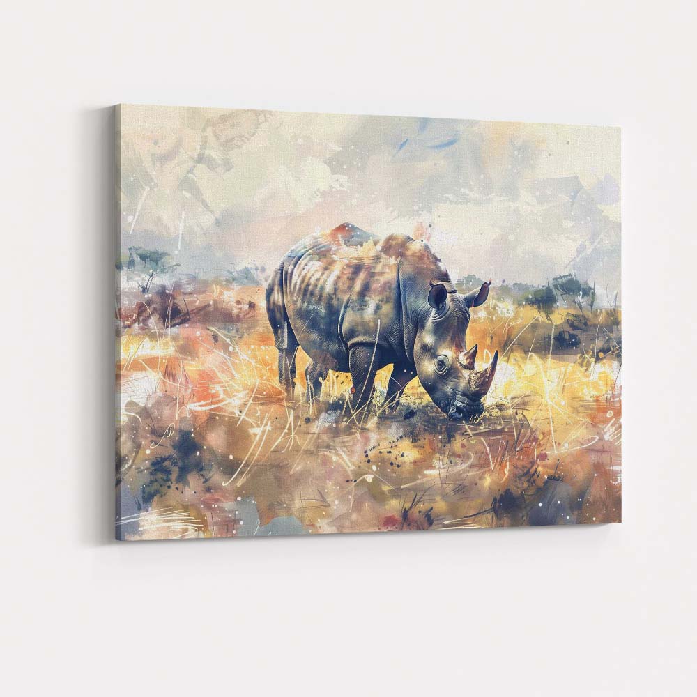 Expressive Watercolour Rhinoceros Safari Wildlife Canvas Wall Art Print Decor Picture Ready to Hang