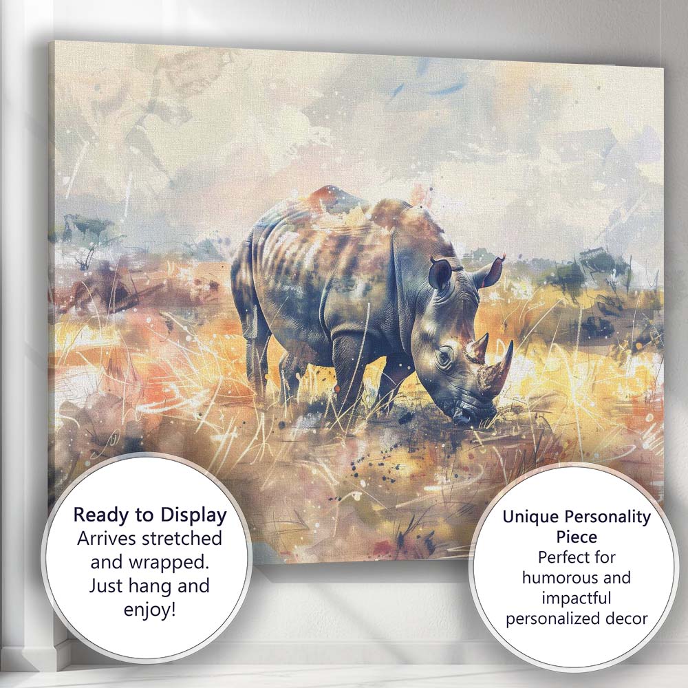 Expressive Watercolour Rhinoceros Safari Wildlife Canvas Wall Art Print Decor Picture Ready to Hang