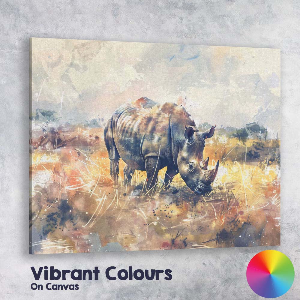 Expressive Watercolour Rhinoceros Safari Wildlife Canvas Wall Art Print Decor Picture Ready to Hang