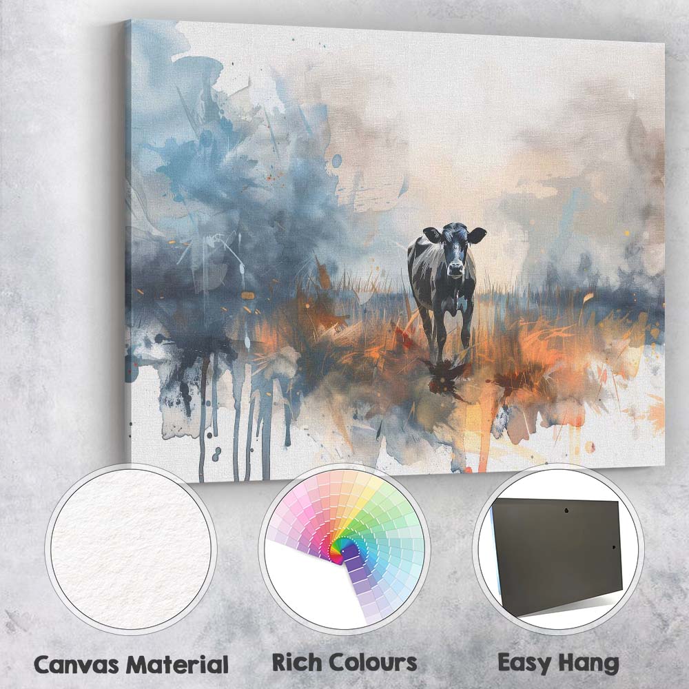 Contemporary Watercolour Highland Cow Abstract Landscape Canvas Wall Art Print Decor Picture Ready to Hang