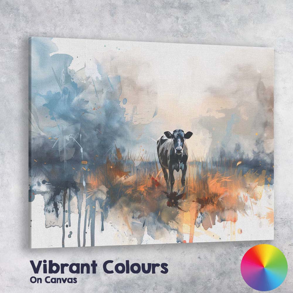 Contemporary Watercolour Highland Cow Abstract Landscape Canvas Wall Art Print Decor Picture Ready to Hang