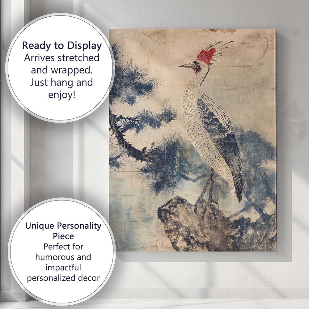 Japanese Style Red Crowned Crane Nature Illustration Canvas Wall Art Print Decor Picture Ready to Hang