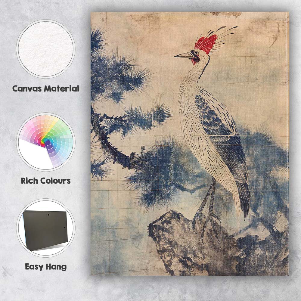 Japanese Style Red Crowned Crane Nature Illustration Canvas Wall Art Print Decor Picture Ready to Hang