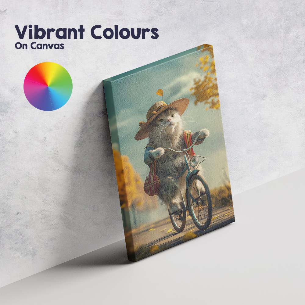 Autumn Cat Riding Bicycle Countryside Portrait Canvas Wall Art Print Decor Picture Ready to Hang