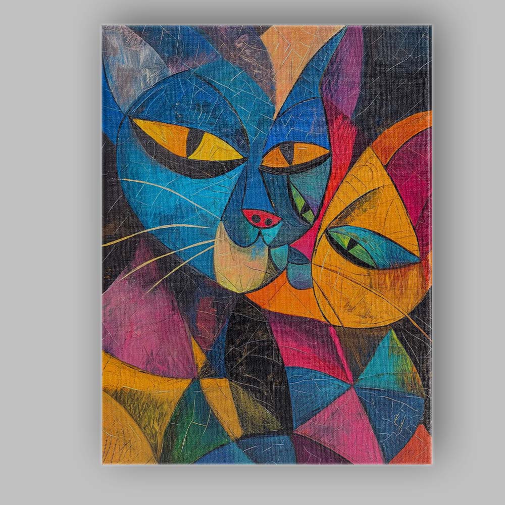 Vibrant Geometric Cat Portrait Abstract Cubist Artwork Canvas Wall Art Print Decor Picture Ready to Hang