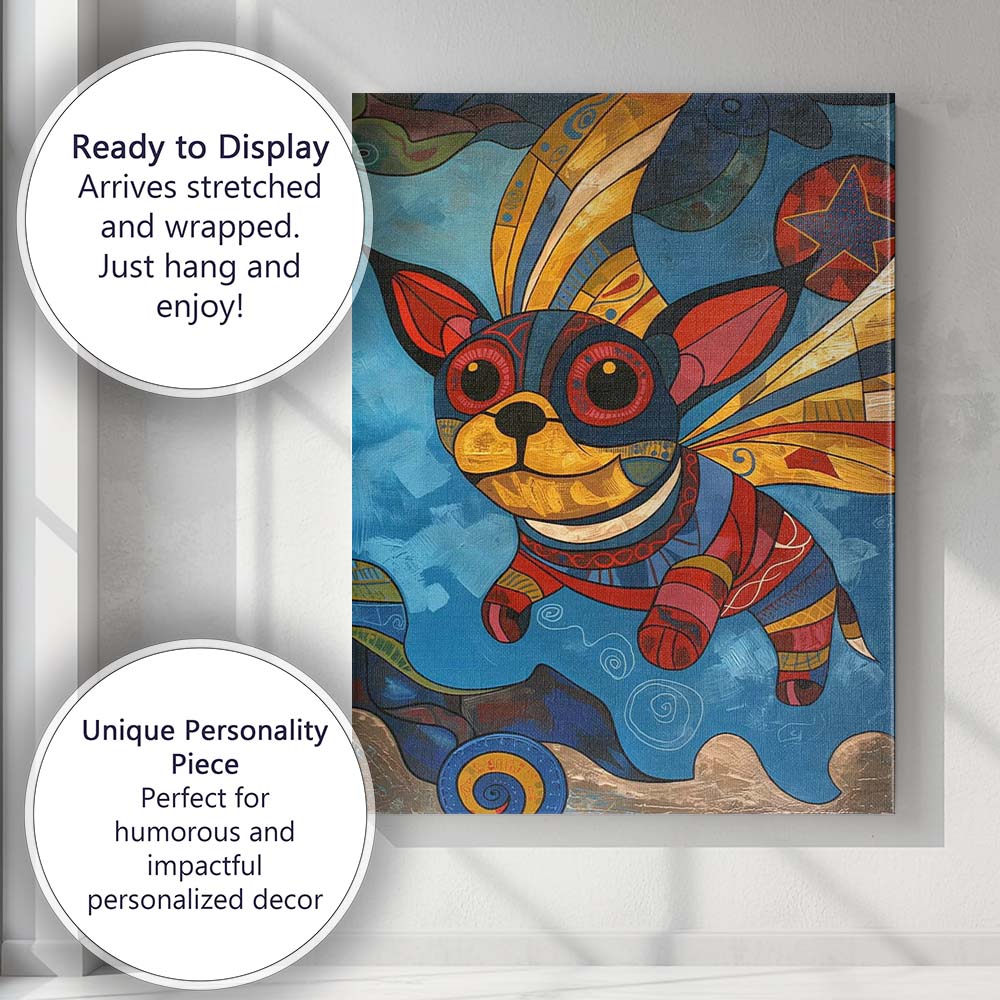 Colourful Folk Art Chihuahua Abstract Portrait Canvas Wall Art Print Decor Picture Ready to Hang